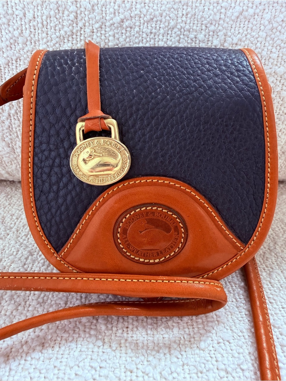 Vintage Dooney & Bourke All Weather Pebbled Leather Crossbody with Brown Trim